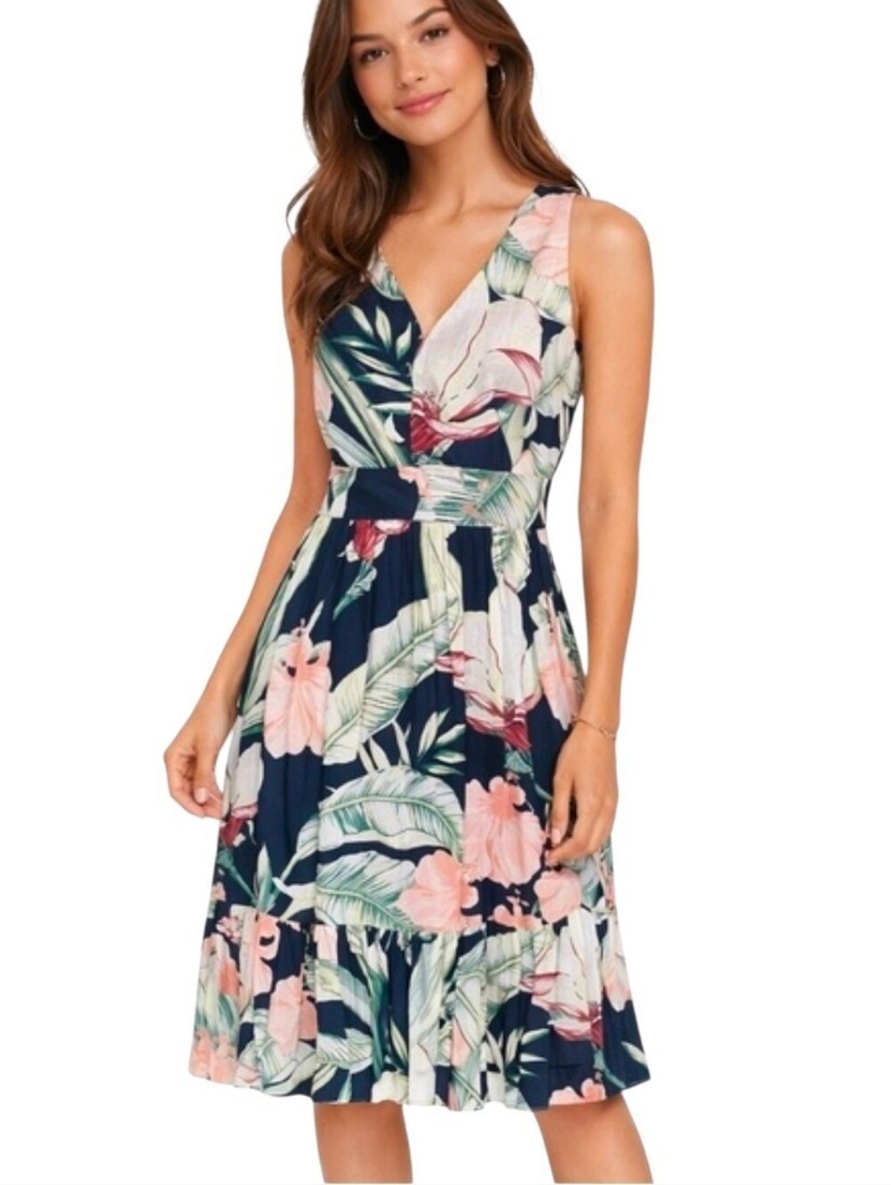 ANN TAYLOR PETITE Island Floral Linen Blend A-Line Dress - Size 00P
